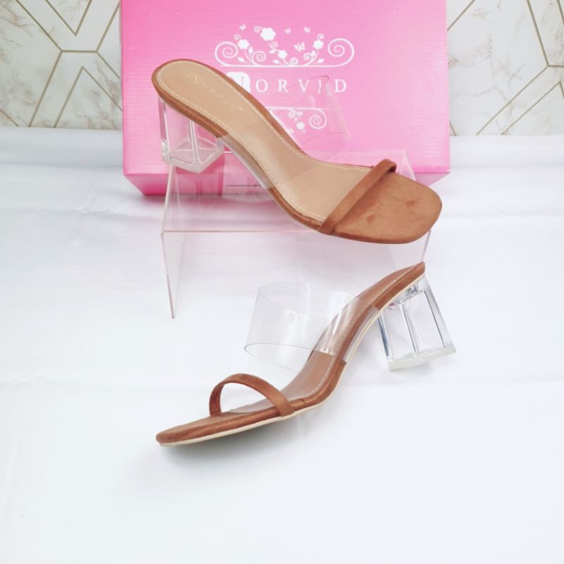 Norvid suede double strap transparent heels 103