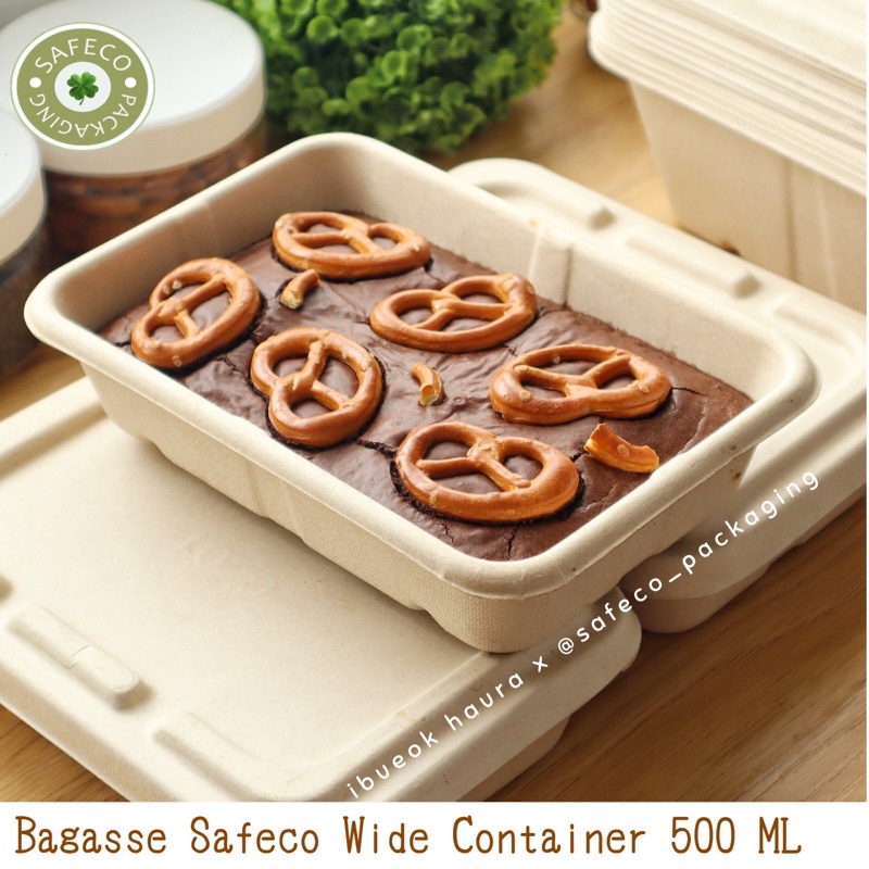 Bagasse Lunch Box Wide 500 ML Kotak Tempat Cetakan Loyang Kue Bolu Brownies Brownis Puding