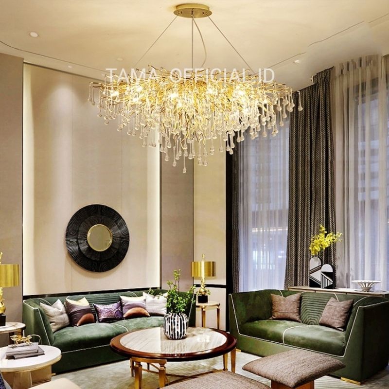 TAMA_OFFICIAL.ID SUPER MEWAH LAMPU GANTUNG KRISTAL LUXURY MINIMALIS RUANG TAMU CAFE RUANG MAKAN HIAS