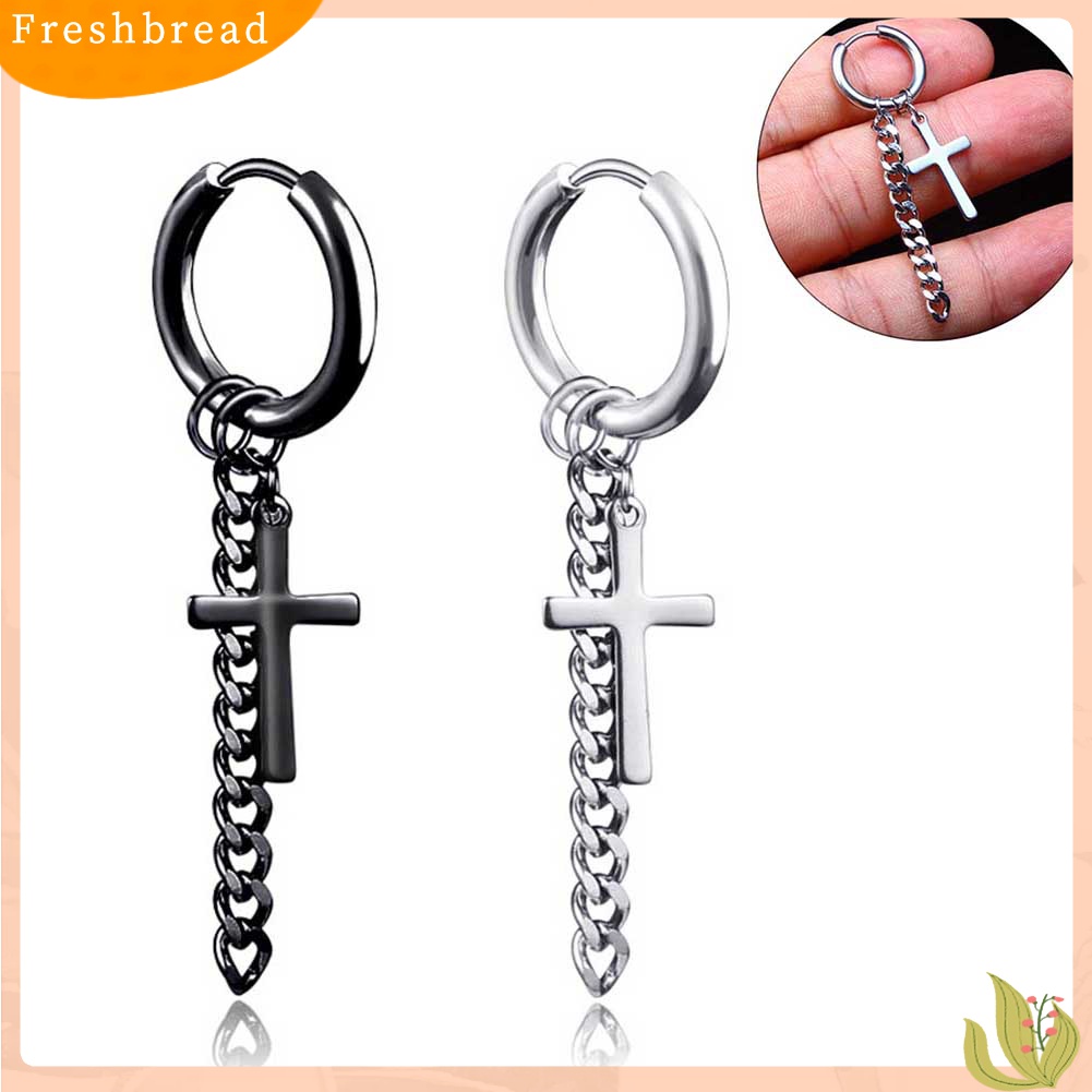 [TERLARIS]1Pc Fashion Men Tassel Chain Cross Charm Ear Clip Hoop Huggie Earring Jewelry