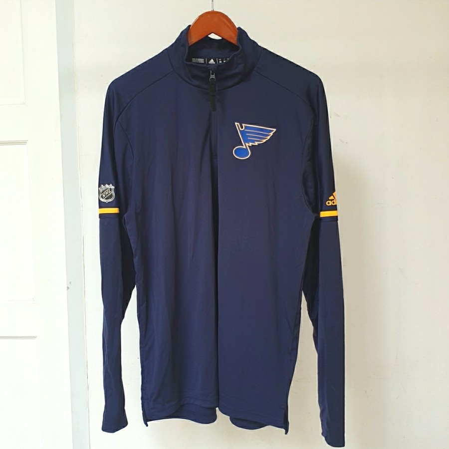 ST. Louis Blues Half Zipper Original Navy NHL Ice Hockey Jersey Ori Adidas Climalite Jacket Jaket
