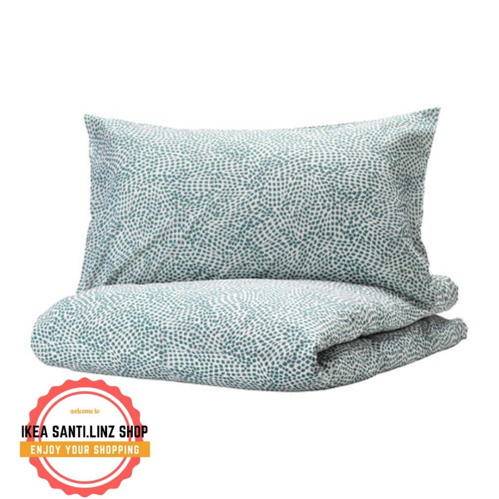 TRADKRASSULA Sarung quilt 240x220 cm dan 2 sarung bantal putih biru
