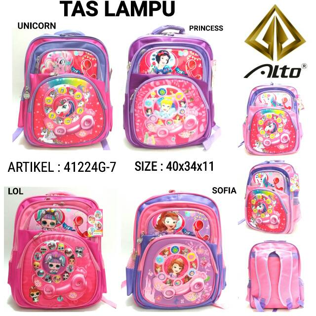 TAS SEKOLAH RANSEL BACKPACK ANAK CEWE ALTO 41224G-7 TAS ANAK LAMPU KARAKTER