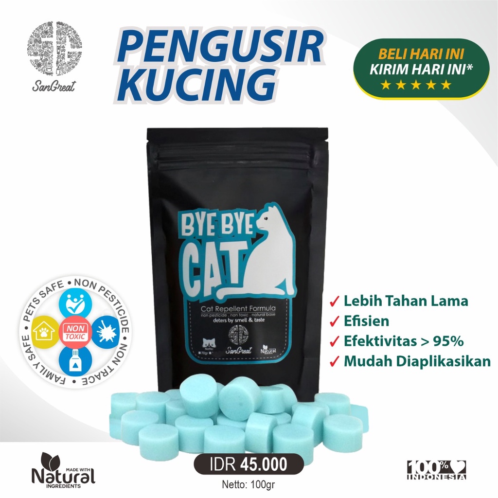 Alat pengusir kucing kampung liar bandel pup berak pipis sembarangan  kapur barus anti kucing organik SanGrat Bye Bye Cat kamper penangkal kucing gel 100 gr aman natural