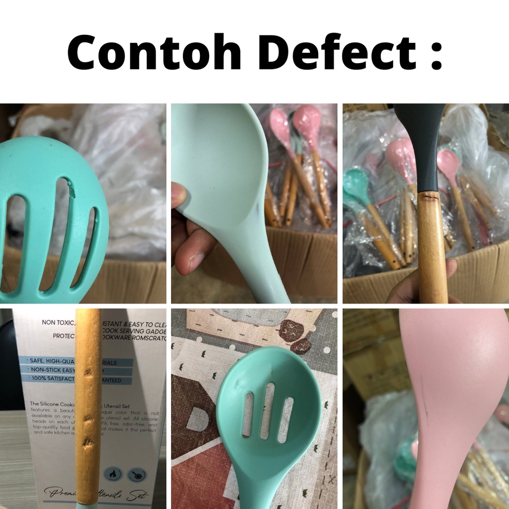 SALE DEFECT Spatula Sutil Pencapit Pengocok Telur Utensil Silicon Silikon Silicone Kayu Tahan Panas