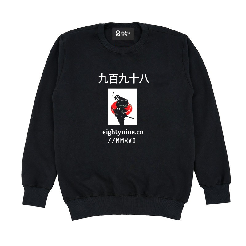 Patient Victory - Crewneck Samurai Lama Black Original Sweater Distro Pria Dan Wanita