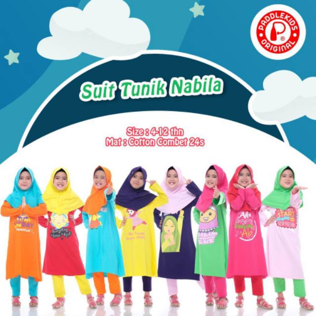 Baju Anak Perempuan Muslim Setelan Tunik dan Celana Paddle Kids