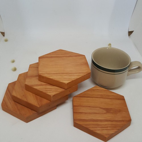 Hexagonal Wood Coaster / Coaster Kayu Segi Enam / Alas Gelas / Tatakan Gelas Kayu Alami Hexagonal