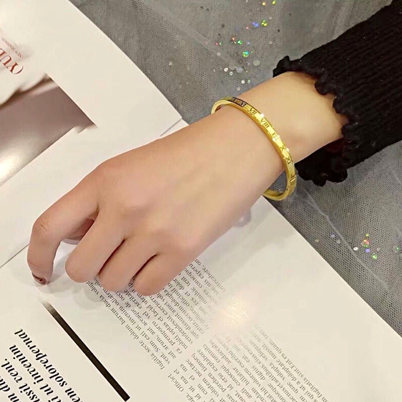 Gelang Titanium Wanita Anti Karat bracelet Angka Romawi Perhiasan Fashion Korea