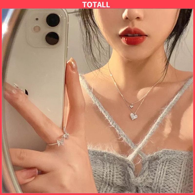 COD Kalung Rantai Klavikula Model Double layer Desain Hati Untuk Musim Panas-Totall