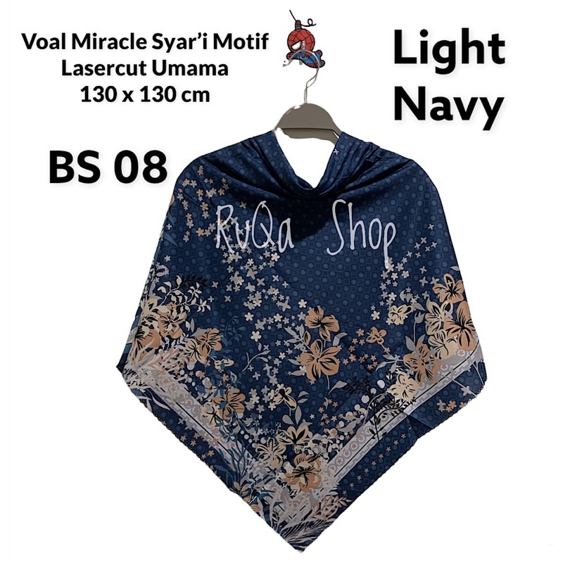 Hijab Segi Empat - Jilbab Syari - Hijab Jumbo - Jilbab Motif - Voal Miracle Syari - Motif Lasercut - Umama Scarf-BS 08 Light Navy