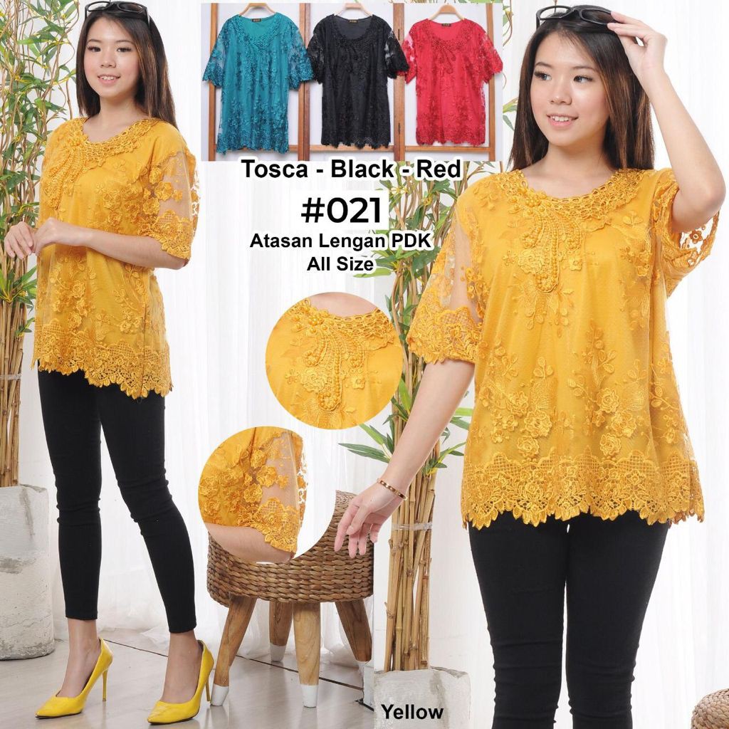 Blus Wanita Tille Brokat Bordir Lengan Pendek Size Besar muat XL-XXL