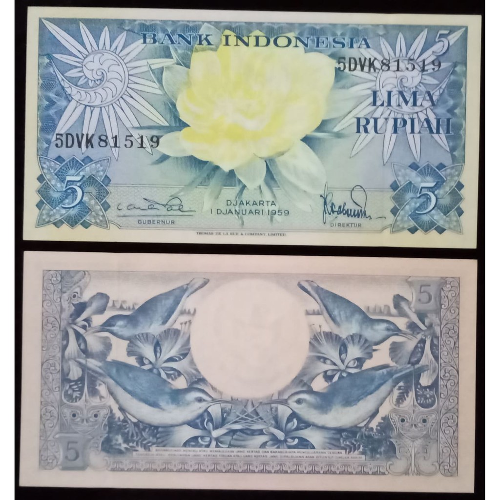 Uang Kuno 5 Rupiah Tahun 1959 Seri Bunga UNC