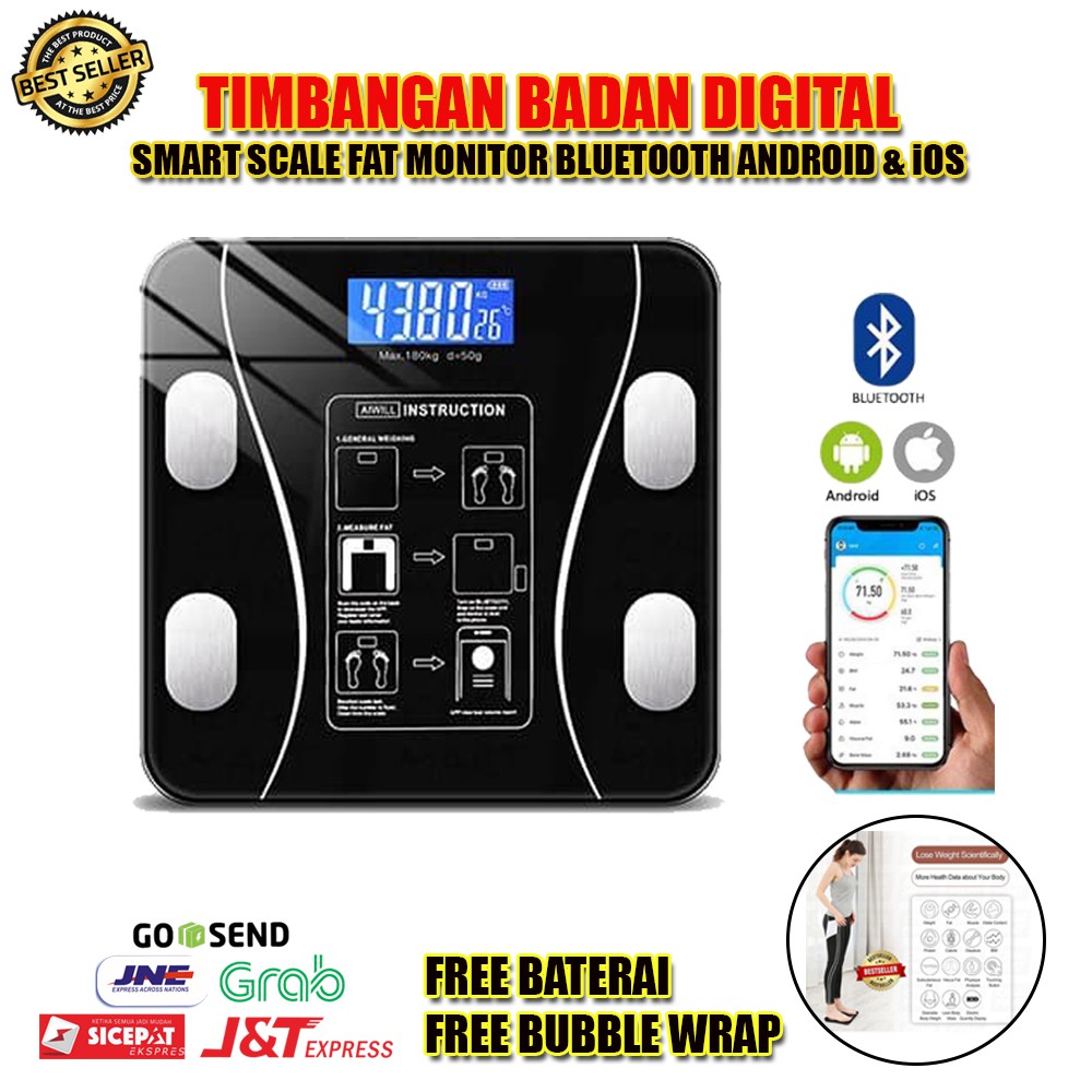 Timbangan Badan Digital Body Fat Scale Smart Weight App Bluetooth Android iOS