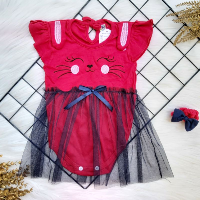 Baju Setelan Meow dress lucu topi sepatu fashion baju baby 3-12 bulan cewek Pergi jalan jalan bahan katun lembut bagus