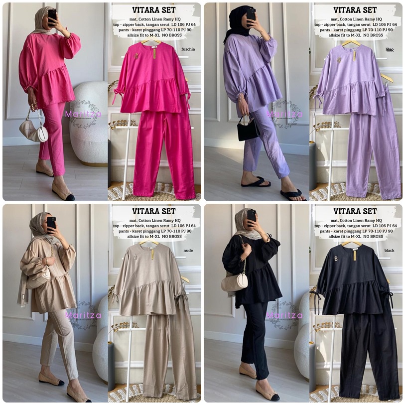 VITARA SETELAN / 16.6 / BAHAN KATUN LINEN RAMY / LD 106 CM / ALLSIZE FIT M-XL / ONESET / MARITZA