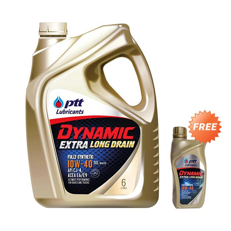 PTT Lubricants Dynamic Extra Long Drain API CJ-4 ACEA E6/E9 10W-40 Oli Pelumas Mobil [6 L + Free 1 L