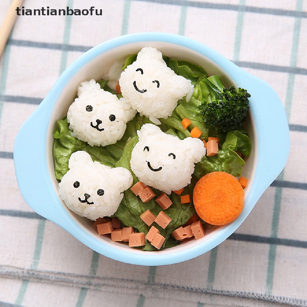 1 Set Cetakan Nasi Bento Sushi Bentuk Beruang Model Tekan Untuk Anak