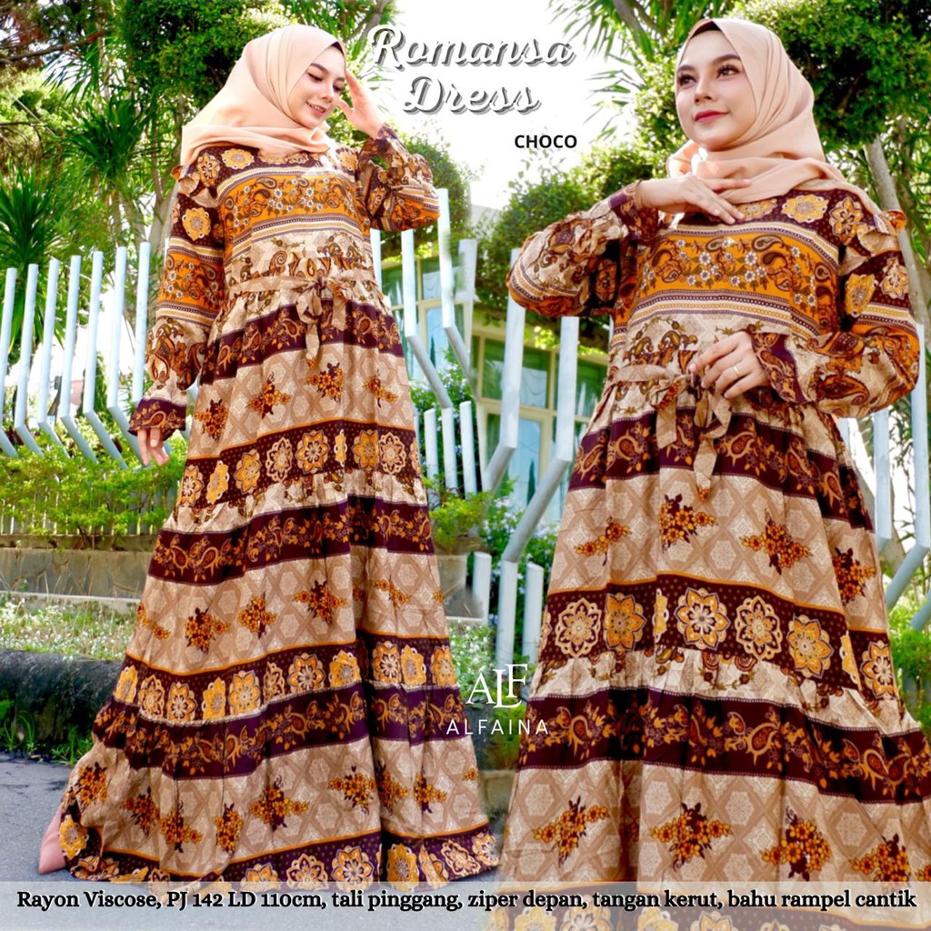 Romansa Dress Gamis Rayon Motif Etnik | Gamis Jumbo LD 110