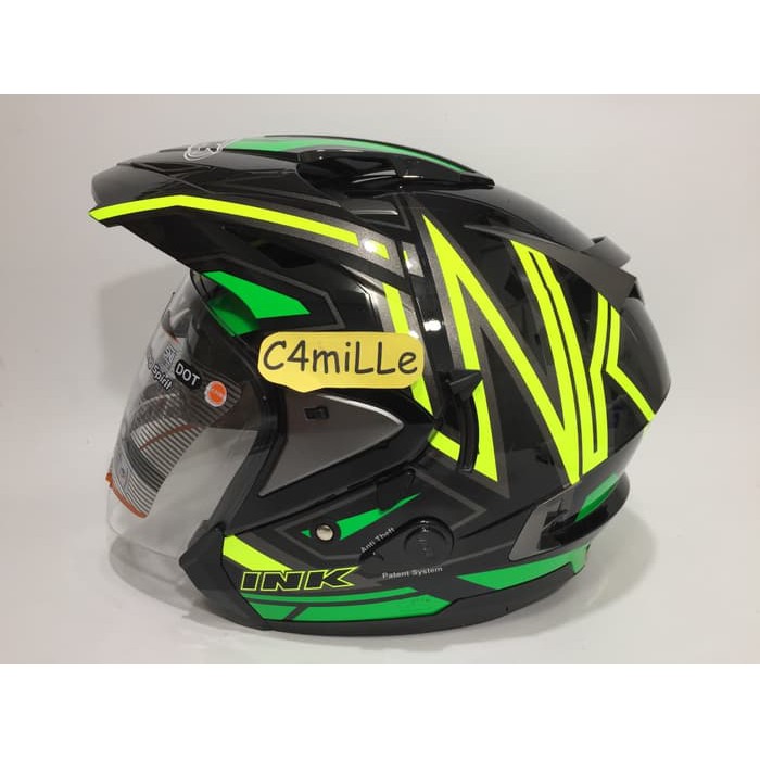 HELM INK T MAX / TMAX #1 BLACK YELLOW FLUO GREEN DOUBLE VISOR HALF FAC