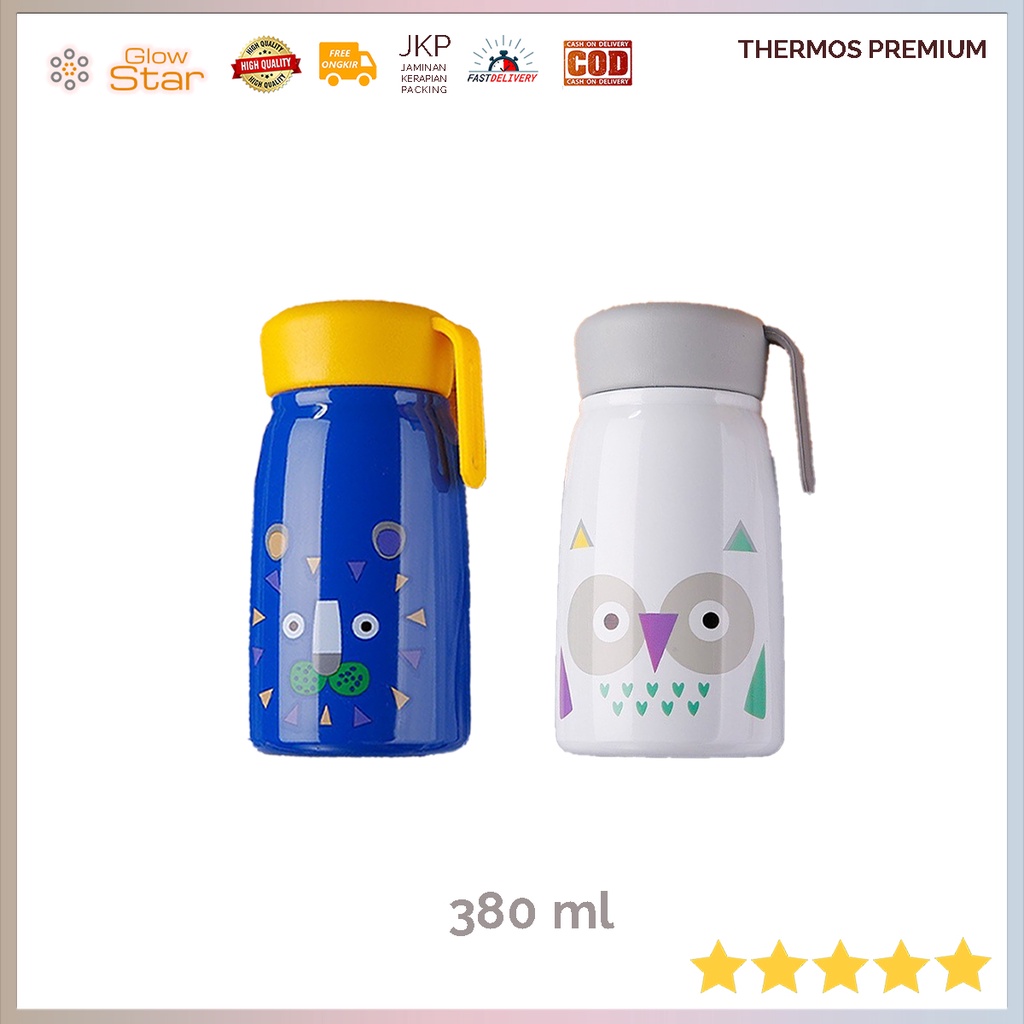 Botol Minum Thermos Anak mini termos Anak Lucu Stainless Steel BPA Free 380ml Biru Putih