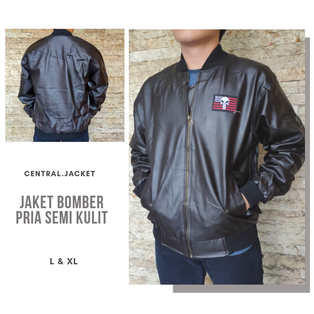 JAKET SEMI KULIT MODEL BOMBER PREMIUM - JAKET TOURING KULIT SINTETIS PRIA - CENTRAL JACKET