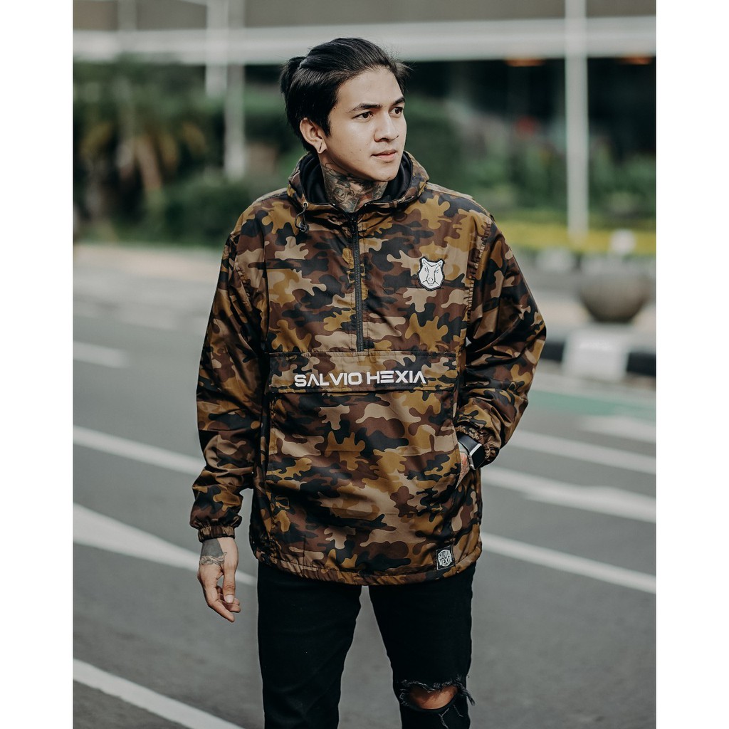 JAKET CAGOULE LORENG COKLAT SALVIO HEXIA - JAKET PARASUT - JAKET MOTOR - JAKET MURAH - JAKET OUTDOOR