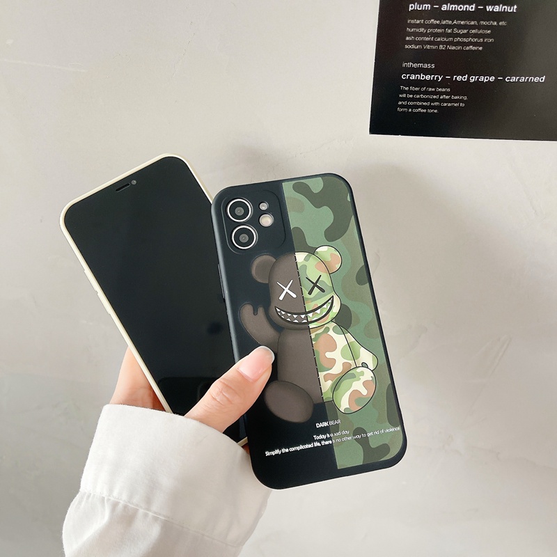 Liquid silicone violent bear case iPhone 13 12 11 pro max X/Xs max XR 7/8/SE2020 7plus/8plus full protection camera case iPhone