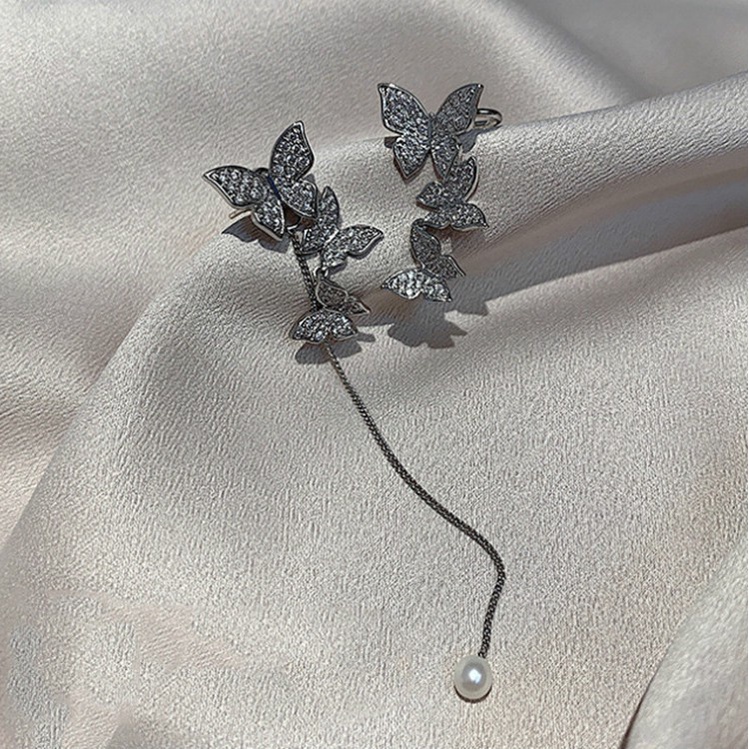 2 Pcs/set Simple Fashion Solid Color Asymmetric Butterfly Silver Earring for Women Gift