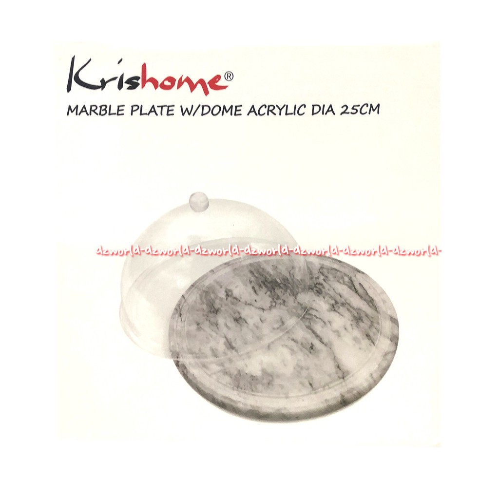 Krishome Marble Plate With Dome Acrylic 25cm Piring Marbel Dengan Tutup Plastik Piring Saji