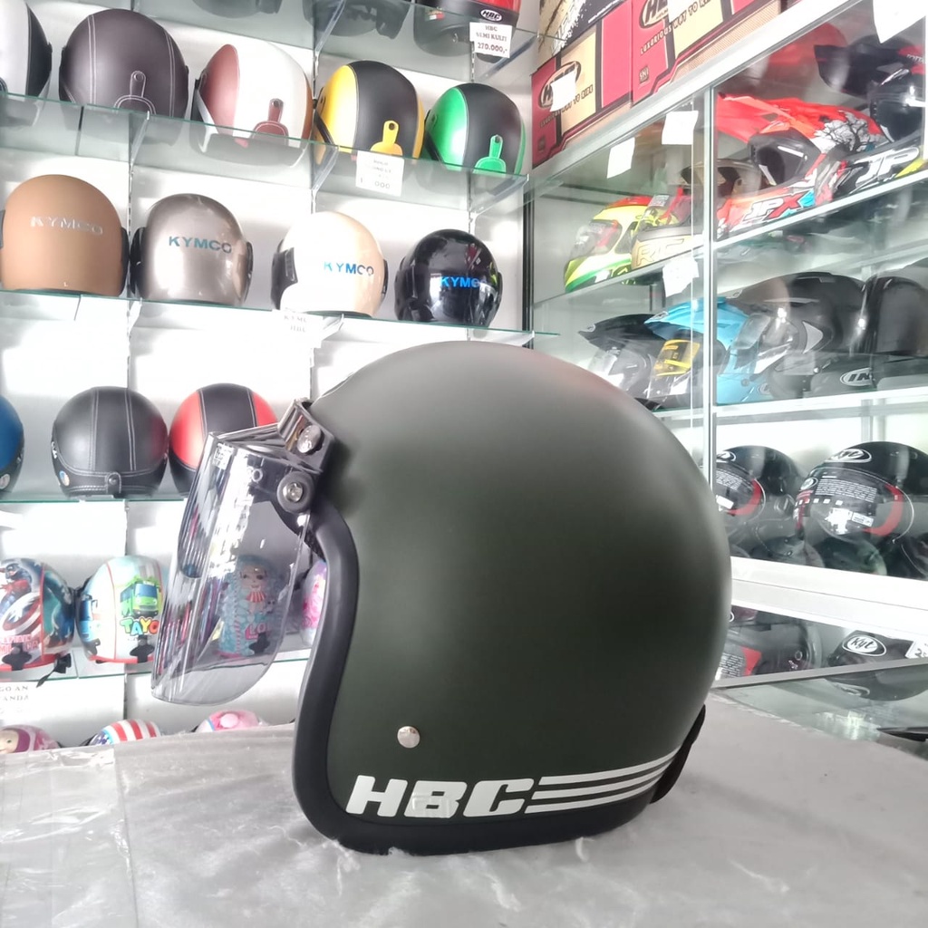 HBC Polos Helm Half Face Kaca Bogo Datar Original Army Doff Standar Keamanan SNI COD + Kardus Bubble