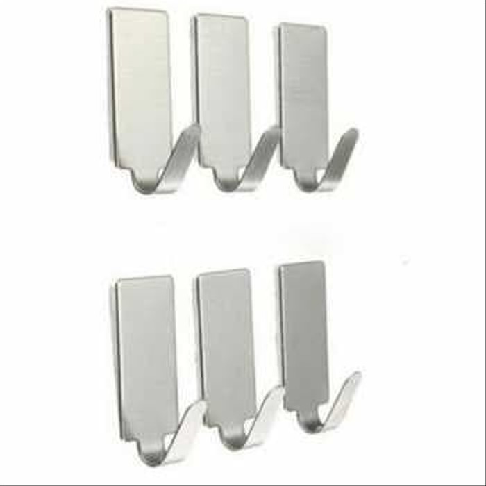 Gantungan Dinding Stainless Steel 6Pcs Model Sticker Tempel Praktis