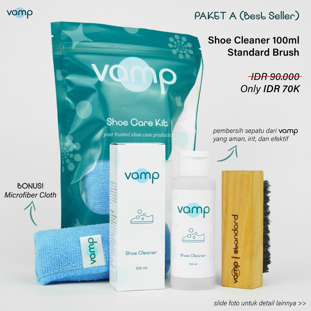 Shoe Cleaner 100ml + Standard Brush | Pembersih Sepatu Sikat Sabun Cuci Sneakers by Vamp Shoe Care | Easy Cleen