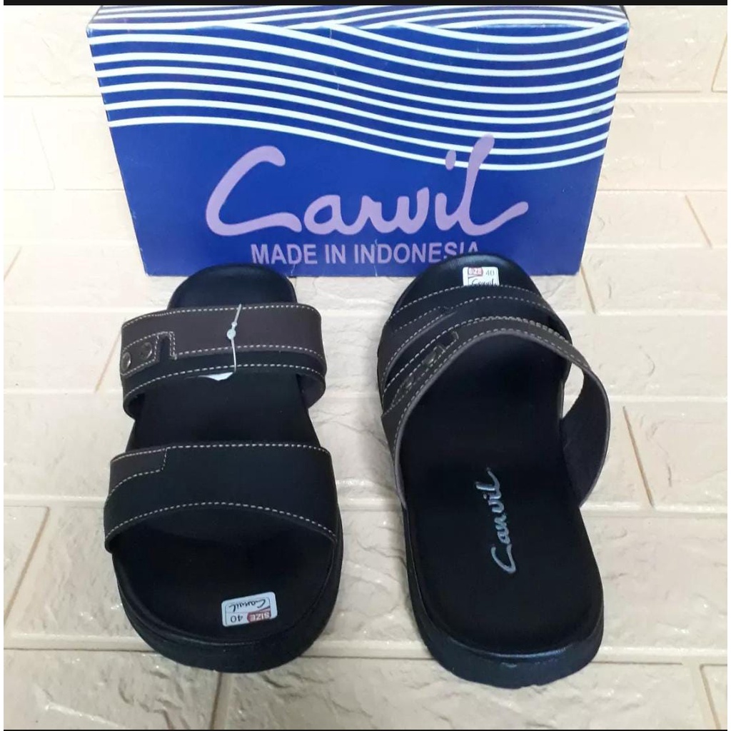 Sandal Pria Terbaru Sandal Pria Keren 2022 Sandal Casual Sandal Jepit Sandal Slop Carvil Hitam Cream Cokelat