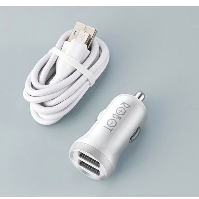 (ROBOT 007) Charger Mobil Kabel Micro usb Car Charger Dual Port Usb 2.4A