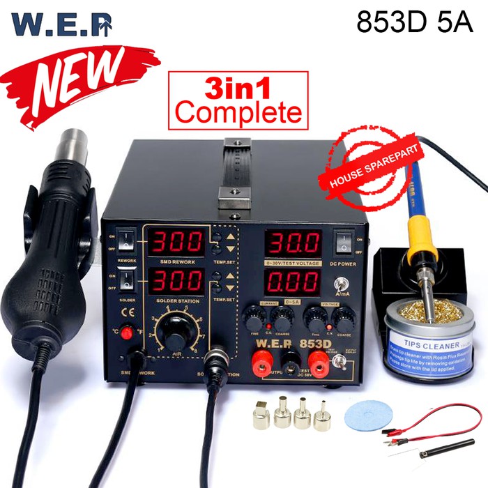 WEP 853D 0-30v 5A 3in1 Hot Blower Uap Soldering Station Power Supplye