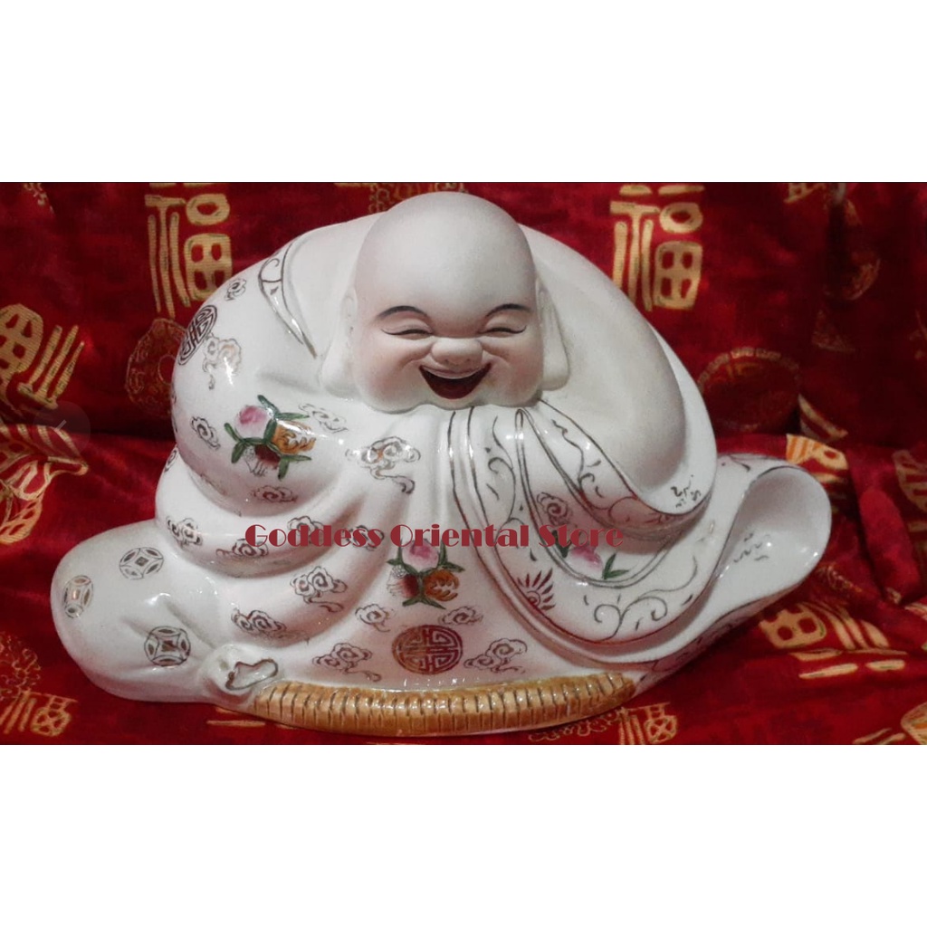 Patung Mi Lek Fo Happy Buddha Maitreya Buddha Ceramic Keramik Import High Quality symbol Kebahagiaan