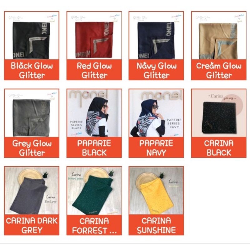 Monel GLOW GLITTER / PAPIERE (scarf/kerudung/segi empat/hijab) @Monel_Chavians