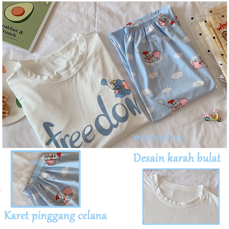 Piyama Oversize Bahan Kaos Lengan Pendek Baju Tidur Wanita pakaian tidur wanita kaos set baju tidur wanita piyama-4
