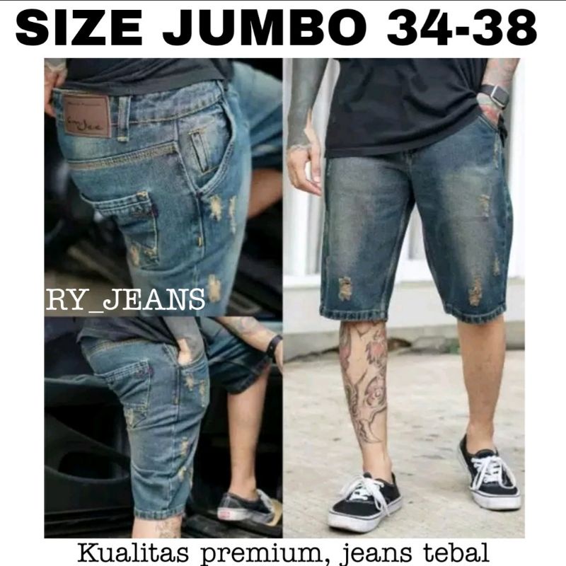 celana jeans pendek sobek pria jeans pendek jumbo pria