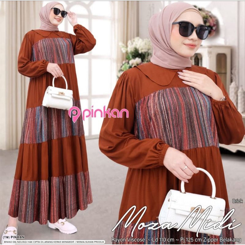 MIDI DRESS BAHAN RAYON VISCOSE | MOZA MIDI BY ORIGINAL PINKAN TERBARU