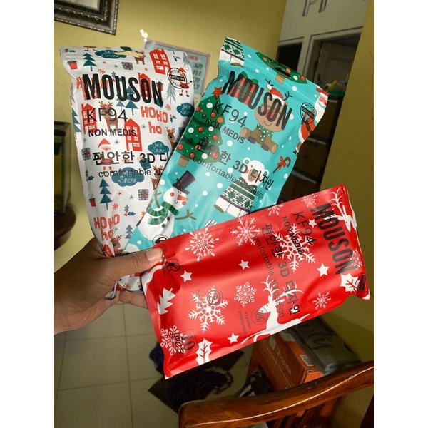 masker Mouson edisi Natal masker KF94 dewasa masker motif size dewasa isi 10