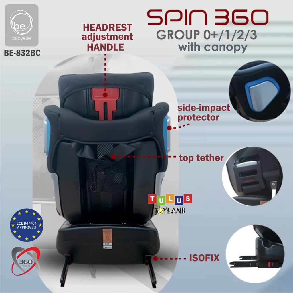 Car Seat Babyelle SPIN 360 NEXT Rotate ISOFIX kursi mobil anak Baby Elle Every Stages bisa putar full carseat canopy  BE 831 BC 832