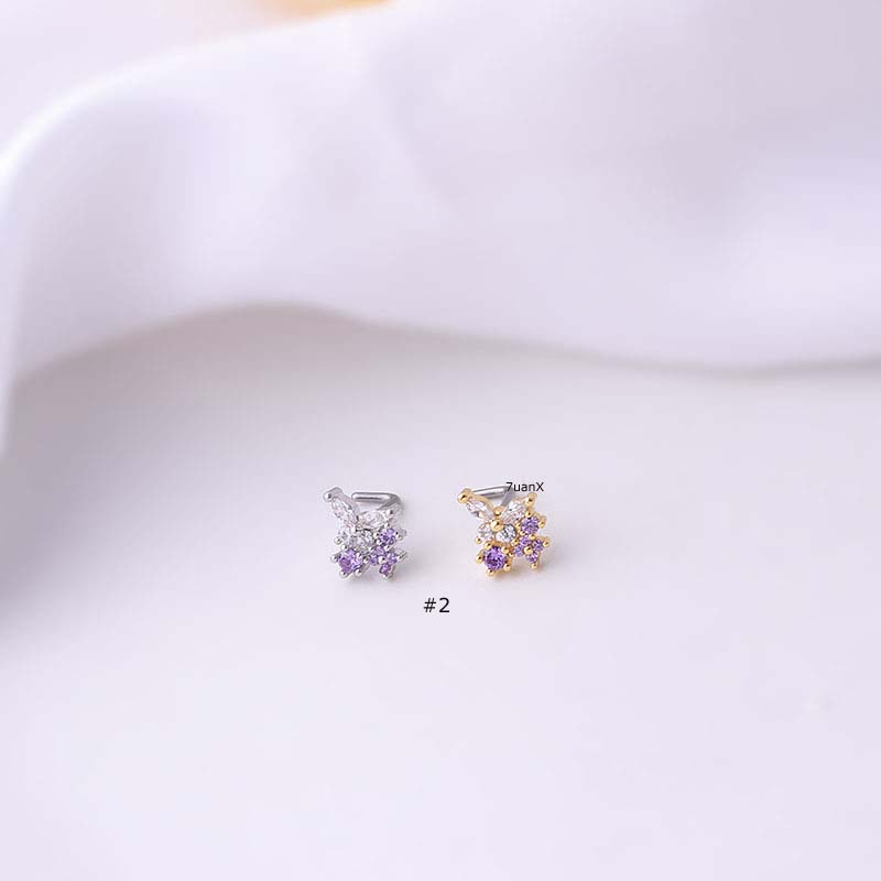 1pc Anting Tindik Hidung / Tubuh Bentuk L Bahan Stainless Steel Dengan Zircon 20Gauge