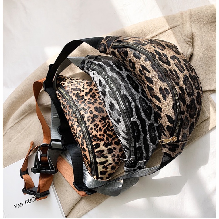 BJ81442 - BLACK/SILVER - TAS SLING BAG WAIST BAG MOTIF LEOPARD SLEMPANG TUTUL TAS WANITA FASHION IMPORT MODIS ELEGAN TERMURAH TERLARIS TERBARU BAGSTORE JAKARTA TAS BATAM GT1442