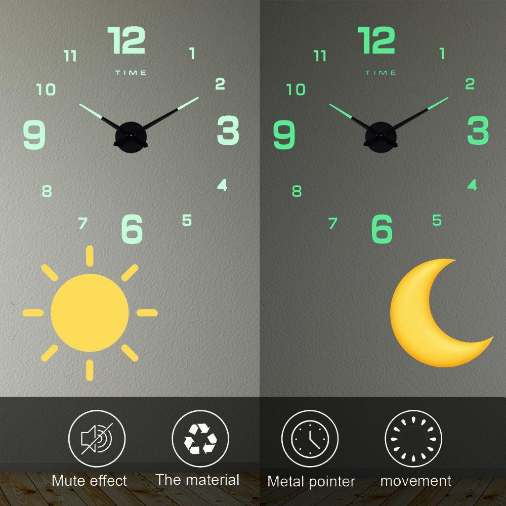 Populer Jam Dinding Ruang Tamu Sederhana Bercahaya Tanpa Bingkai Akrilik Stiker Jam