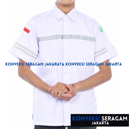 Baju Kemeja Safety K3 Lengan Pendek - Seragam Kerja Atasan Wearpack Werpack Werpak Proyek Tambang Warna Puith Pria Wanita - Konveksi Seragam Jakarta