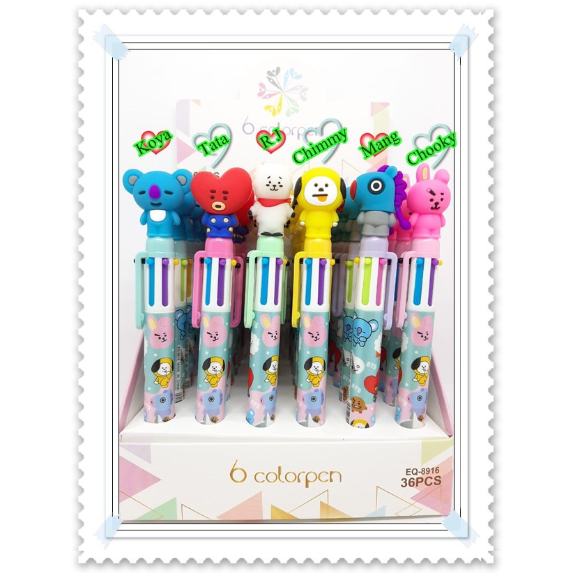 

Pulpen Pen Bolpoint BTS BT21 6 Warna Koya RJ Tata Chimmy Mang Chooky