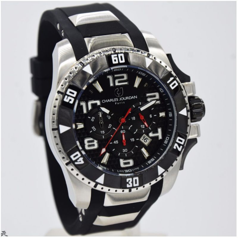 Jam Tangan Pria Charles Jourdan CJ 1026 Silver Rubber Karet Original Murah