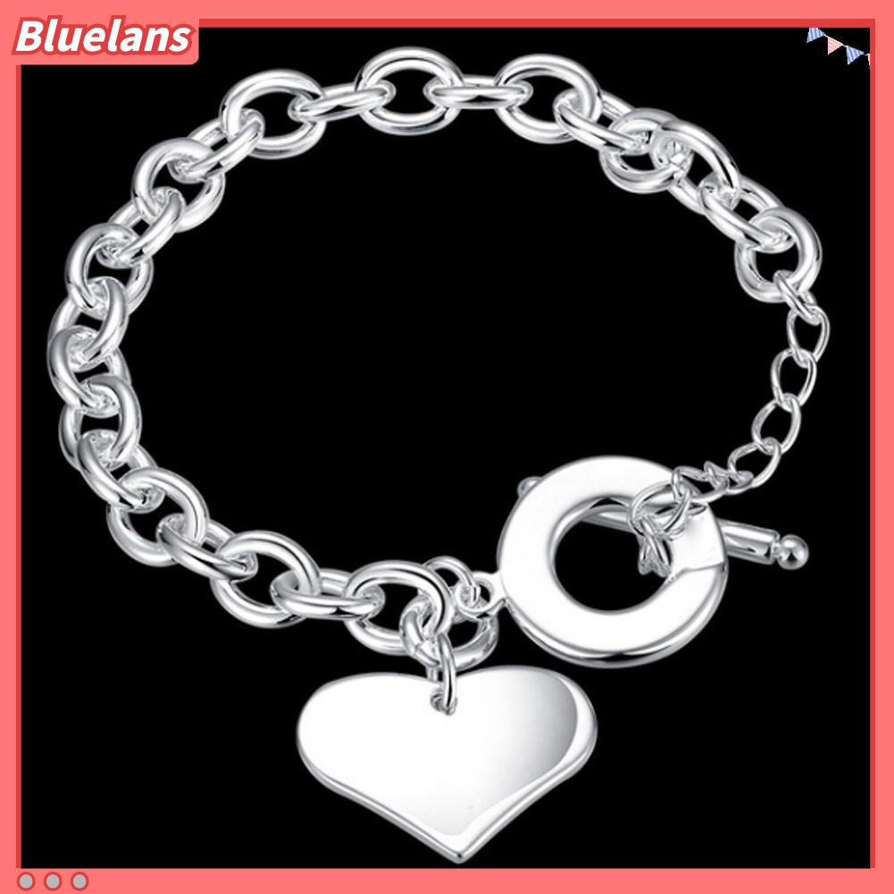 Gelang Bangle Lapis Silver Bentuk Hati Untuk Wanita